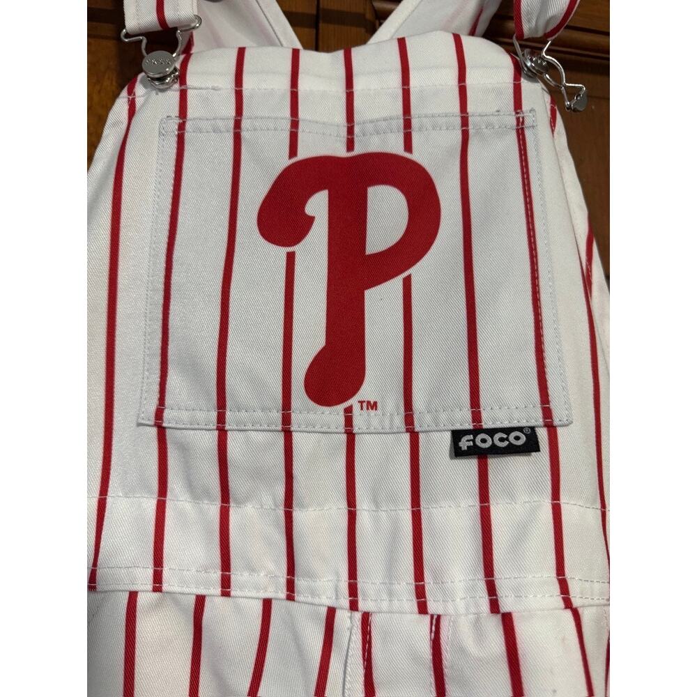 FOCO Philadelphia Phillies Men’s Pinstripe Bib Overalls White Red MLB Size S - Picture 7 of 13
